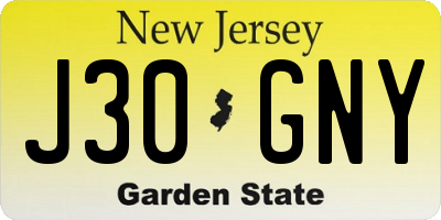 NJ license plate J30GNY