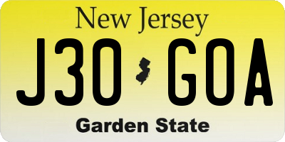 NJ license plate J30GOA