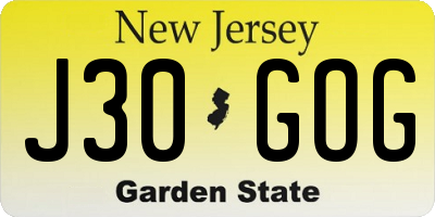 NJ license plate J30GOG