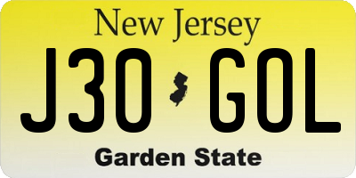 NJ license plate J30GOL