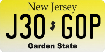 NJ license plate J30GOP