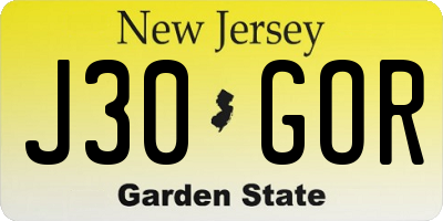 NJ license plate J30GOR