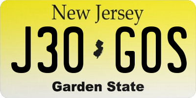 NJ license plate J30GOS
