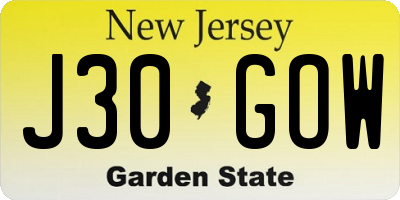 NJ license plate J30GOW