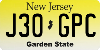 NJ license plate J30GPC