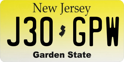 NJ license plate J30GPW