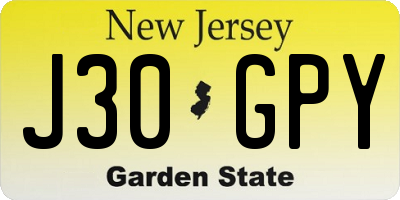 NJ license plate J30GPY