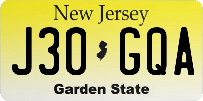 NJ license plate J30GQA