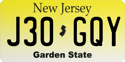 NJ license plate J30GQY