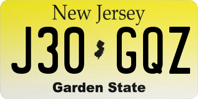 NJ license plate J30GQZ