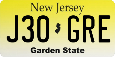NJ license plate J30GRE