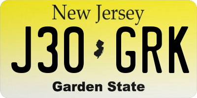 NJ license plate J30GRK