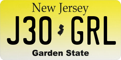 NJ license plate J30GRL