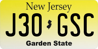 NJ license plate J30GSC