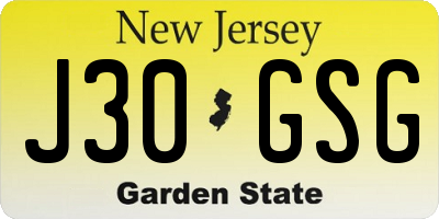 NJ license plate J30GSG