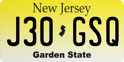 NJ license plate J30GSQ