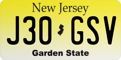 NJ license plate J30GSV