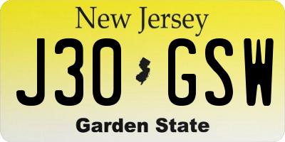 NJ license plate J30GSW