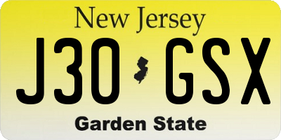 NJ license plate J30GSX