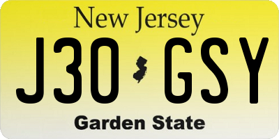 NJ license plate J30GSY