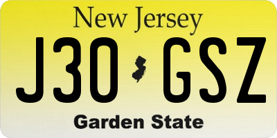 NJ license plate J30GSZ