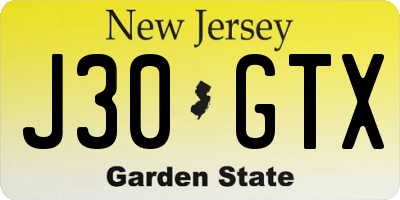 NJ license plate J30GTX