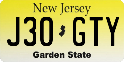 NJ license plate J30GTY