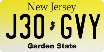NJ license plate J30GVY