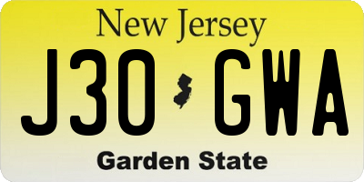 NJ license plate J30GWA