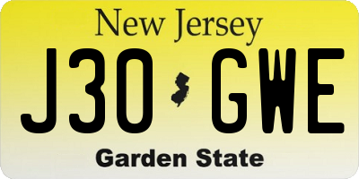 NJ license plate J30GWE