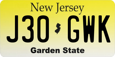 NJ license plate J30GWK