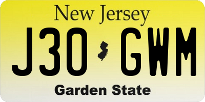 NJ license plate J30GWM