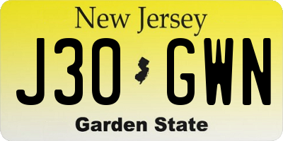NJ license plate J30GWN