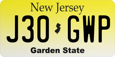 NJ license plate J30GWP