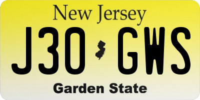 NJ license plate J30GWS