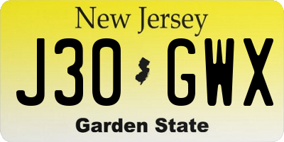 NJ license plate J30GWX