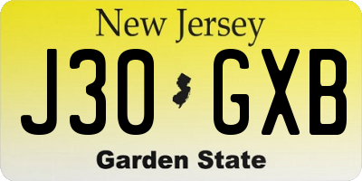 NJ license plate J30GXB