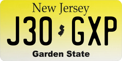NJ license plate J30GXP