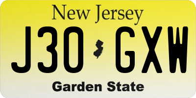 NJ license plate J30GXW