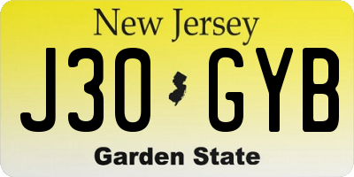 NJ license plate J30GYB