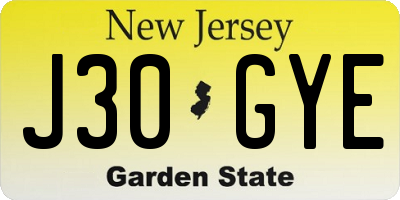 NJ license plate J30GYE