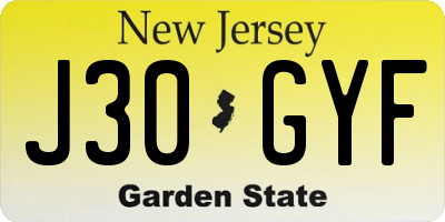 NJ license plate J30GYF