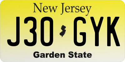 NJ license plate J30GYK