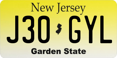 NJ license plate J30GYL