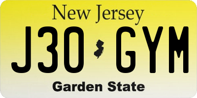 NJ license plate J30GYM