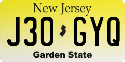 NJ license plate J30GYQ