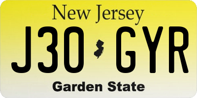 NJ license plate J30GYR