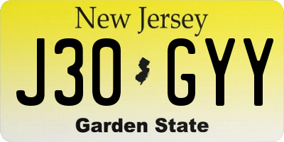 NJ license plate J30GYY