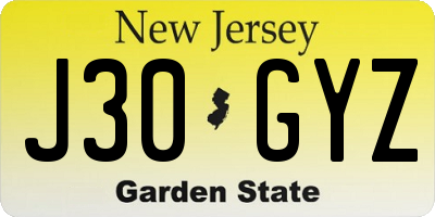 NJ license plate J30GYZ