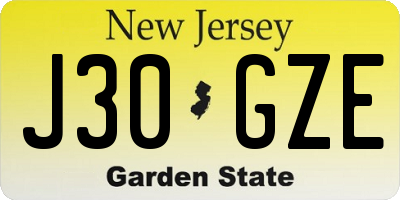 NJ license plate J30GZE
